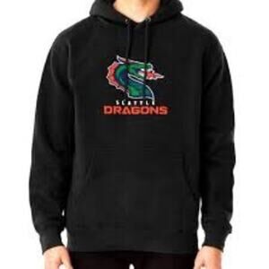 XFL Mens Seattle Dragons Print Pullover Hoodie Sweatshirt Size L Black